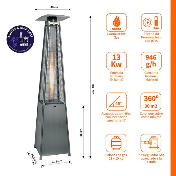 Estufa Segunda Seleccion a Gas Exterior Terraza OBELISK Inox 2