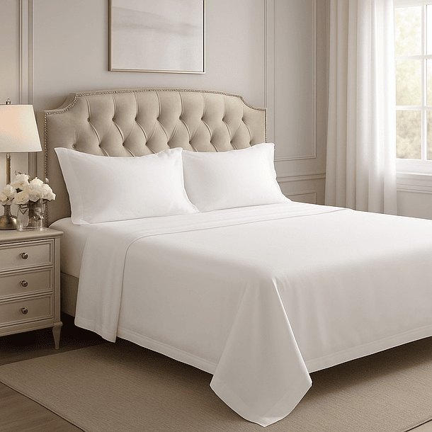 2 Sábanas King 100% Bambú 230 Hilos Essentials Liso Blanco 1