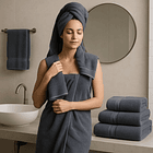 Juego Toallas 1450 Gramos Algodón Egipcio Baño, Mano y Mano Visita Gris Pizarra 4