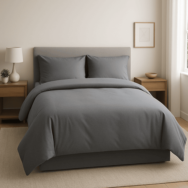 Funda Plumón King Algodón Egipcio 300 Hilos Gris 1