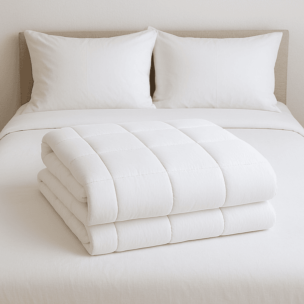 Quilt 2 Plazas Algodón Egipcio 300 Hilos Cuadros Blanco 2