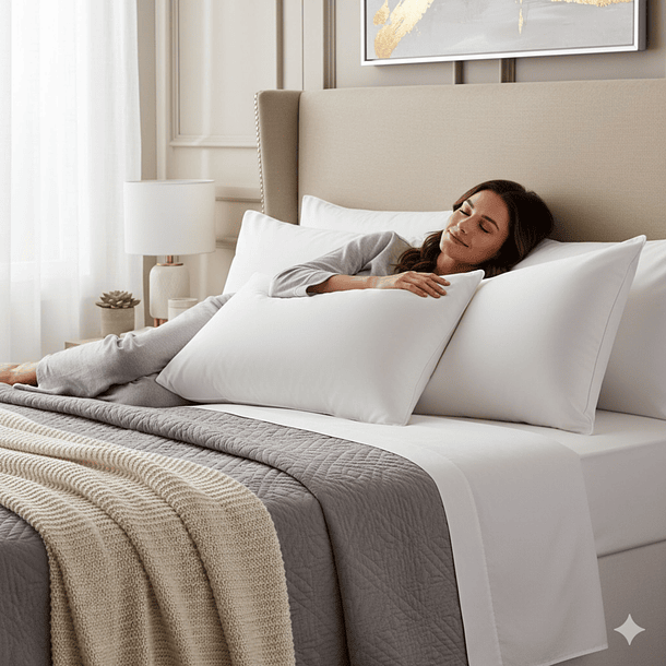 Set 2 Almohadas 1000 Gr Microfibra Tela 300 Hilos Algodón Egipcio 50x70 cm Blanco 4