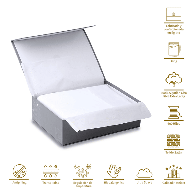 Sábanas King Algodón Egipcio 600 Hilos Liso Blanco 2
