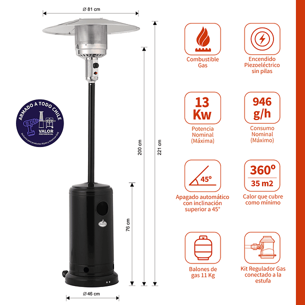 Estufa Segunda Seleccion a Gas Exterior Terraza SETAX Negra 2