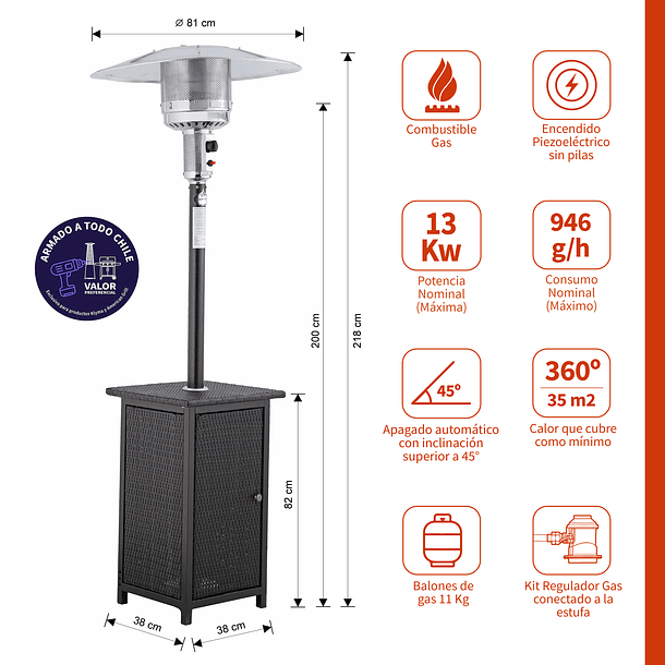 Estufa Segunda Seleccion a Gas Exterior Terraza SETAX Rattan 2