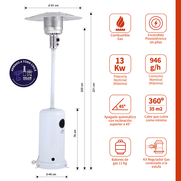 Estufa Segunda Selecicion a Gas Exterior Terraza SETAX White 2