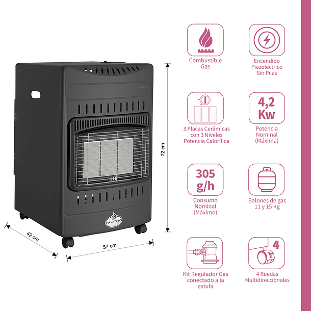 Estufa Segunda Seleccion a Gas 15 Kg 4,2 Kw VÄЯME PRO Black 2