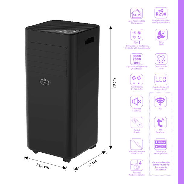 Aire Acondicionado Segunda Selección Portátil FRIO-CALOR Wifi 9000 BTU ꓘÖLD 9wf PRO Black 2