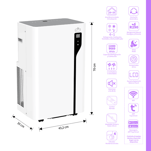 Aire Acondicionado Segunda Selección Portátil FRIO-CALOR Wifi 12000 BTU ꓘÖLD 12wf PRO White 2