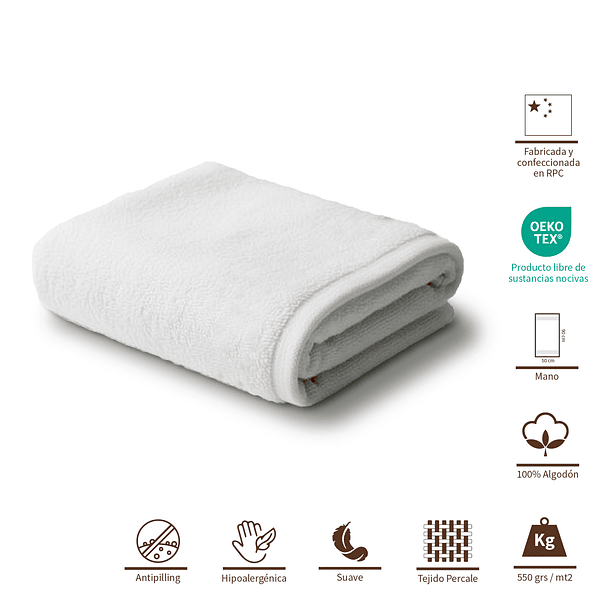 Toalla de Mano 550 grs/mt2 100% Algodón Essentials Blanca 1