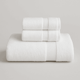 Juego Toallas Algodón Egipcio 1 Mano y 2 Mano Visita Blanca