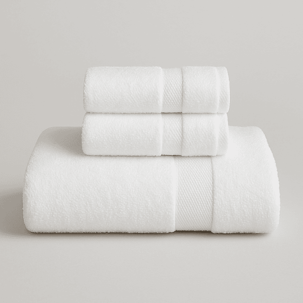 Juego Toallas Algodón Egipcio 1 Mano y 2 Mano Visita Blanca 