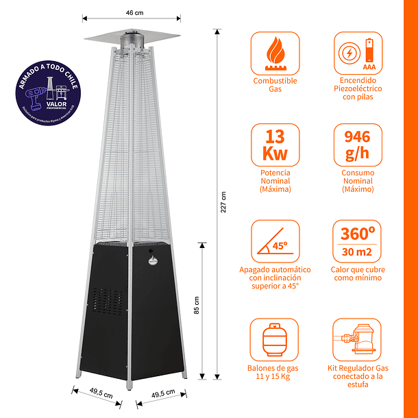 Estufa Segunda Seleccion a Gas Exterior Terraza OBELISK Negra 2