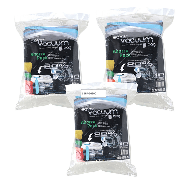 Pack Ahorro 3 SETS de 10 Bolsas Ahorra Espacio con Extractor de Aire SVB 1