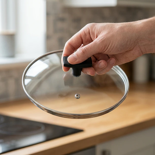 Tapa Vidrio Templado Borde Acero Inox c/Agujero de Vapor 16cm 3