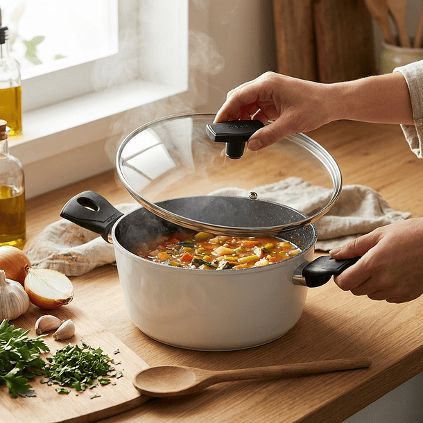 Tapa Vidrio Templado Borde Acero Inox c/Agujero de Vapor 20cm 4