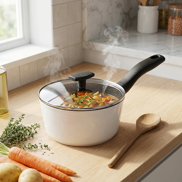 Tapa Vidrio Templado Borde Acero Inox c/Agujero de Vapor 16cm 5