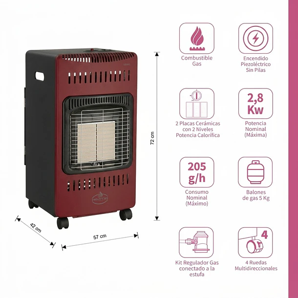 Estufa a Gas Interior 5 Kg 2,8 Kw VARME  Red 2