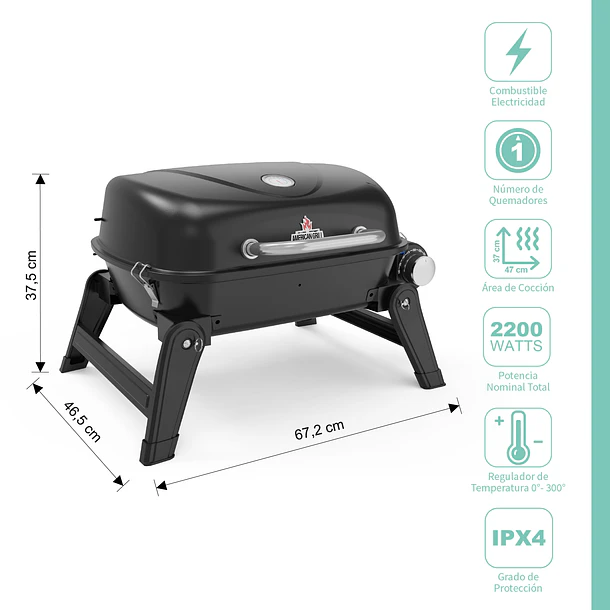 Parrilla Exterior - Interior Electrica E1B Aspen Black con Carro  2