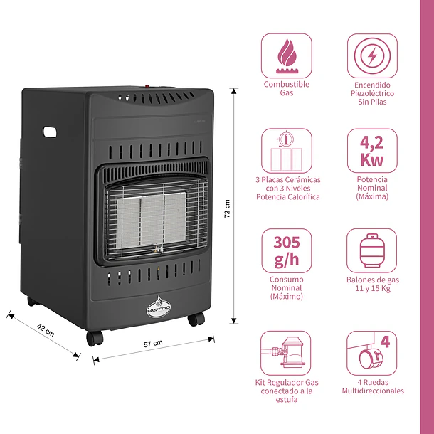 Estufa Segunda Seleccion a Gas Interior 15 Kg 4,2 Kw VARME PRO Black 2