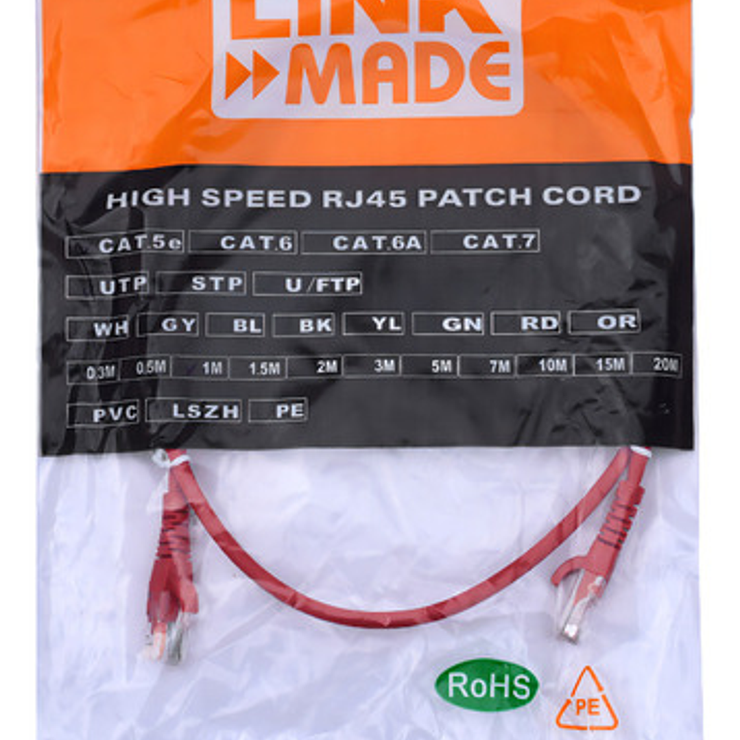 Linkmade 1mt Cat5e Rojo Lszh Cable Patch Inyectado Multifilar 3