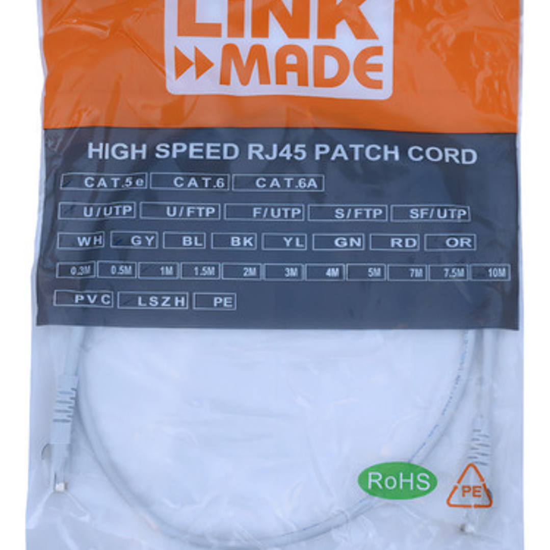 Linkmade 1mt Cat5e U/utp Gris Lszh Cable Patch Inyectado Mul 3