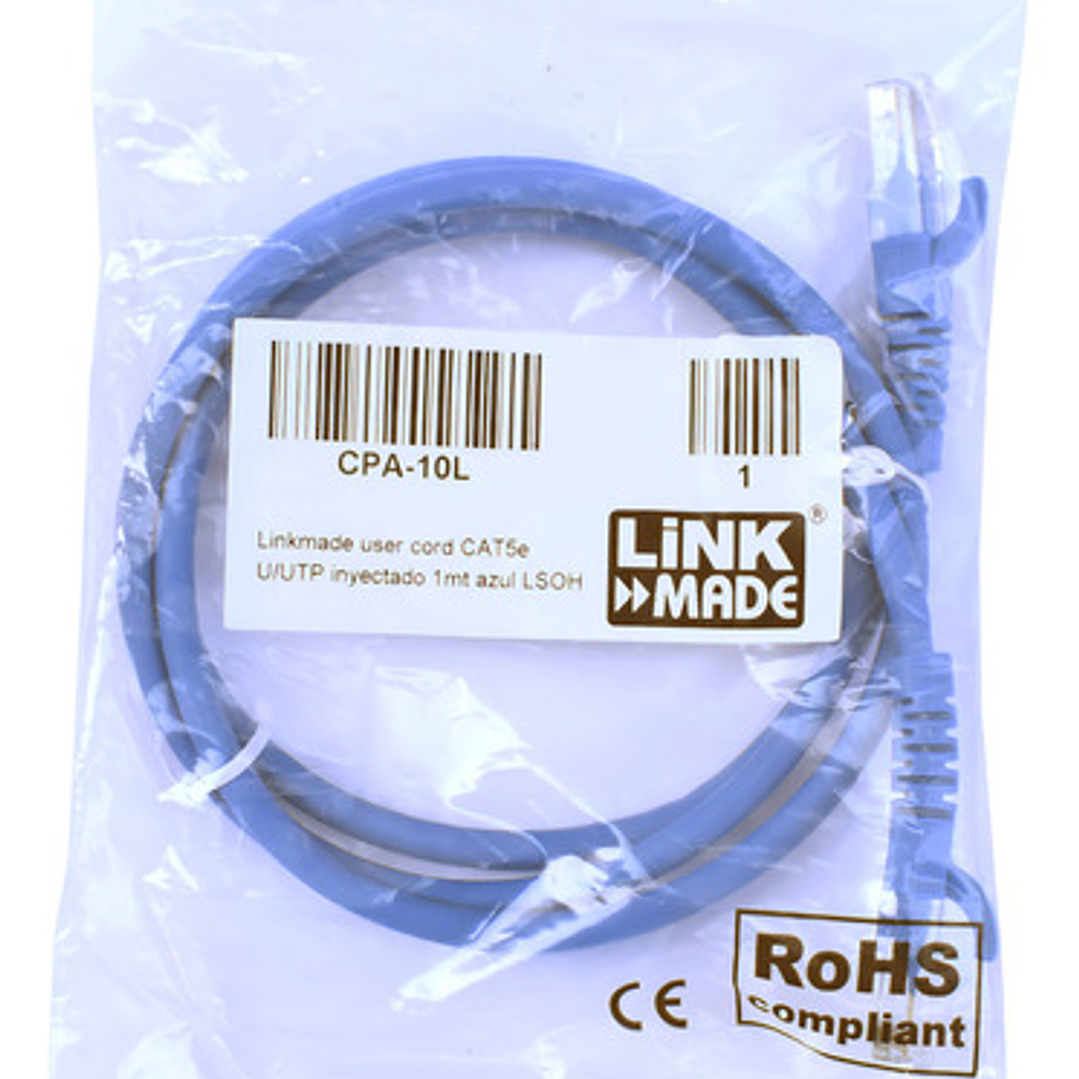 Linkmade 1mt Cat5e Azul Lszh Cable Patch Inyectado Multifila 3