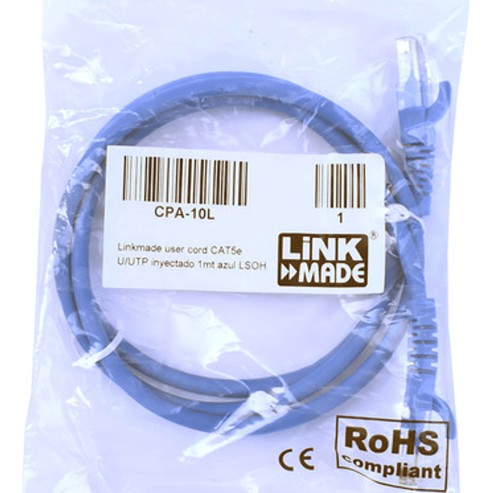 Linkmade 1mt Cat5e Azul Lszh Cable Patch Inyectado Multifila 3