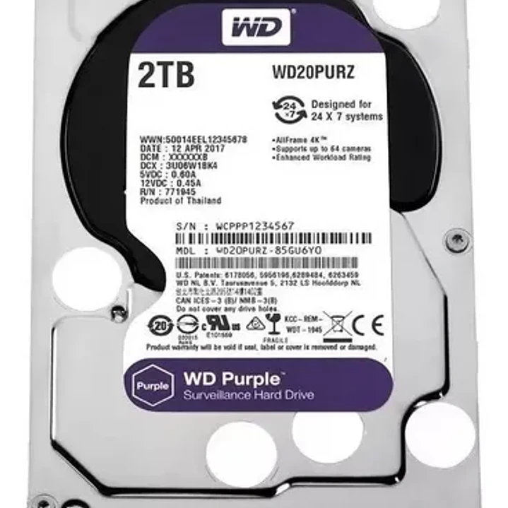 Disco Duro WD 2 TB Púrpura WD20PURX REACONDICIONADO 5