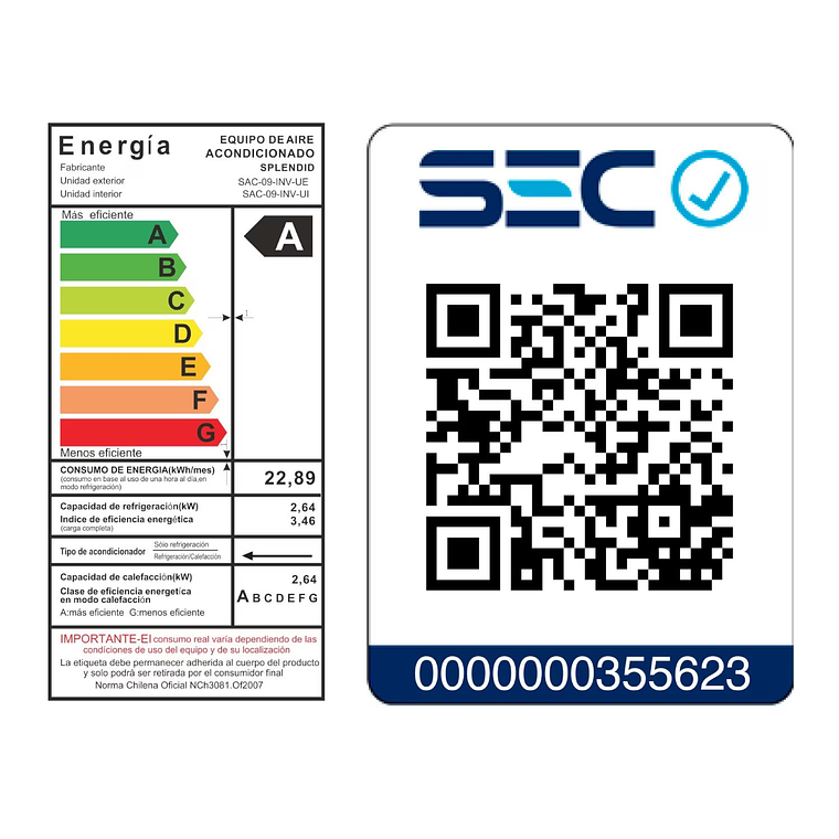 Aire acondicionado Split 9000BTU Inverter Splendid wifi 9