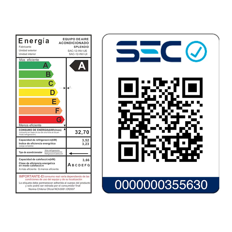 Aire acondicionado Split 12000BTU Inverter Splendid 8