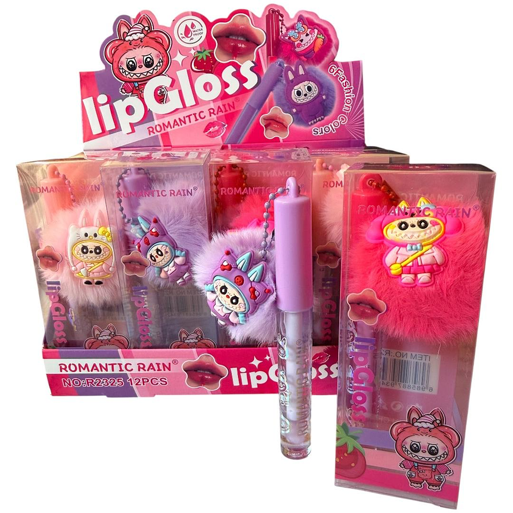 labial gloss magico impermeable con llavero pompon labubu