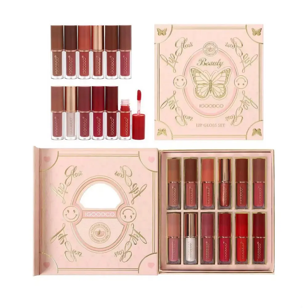 set 12pcs brillos lipgloss mate shimmer de larga duracion
