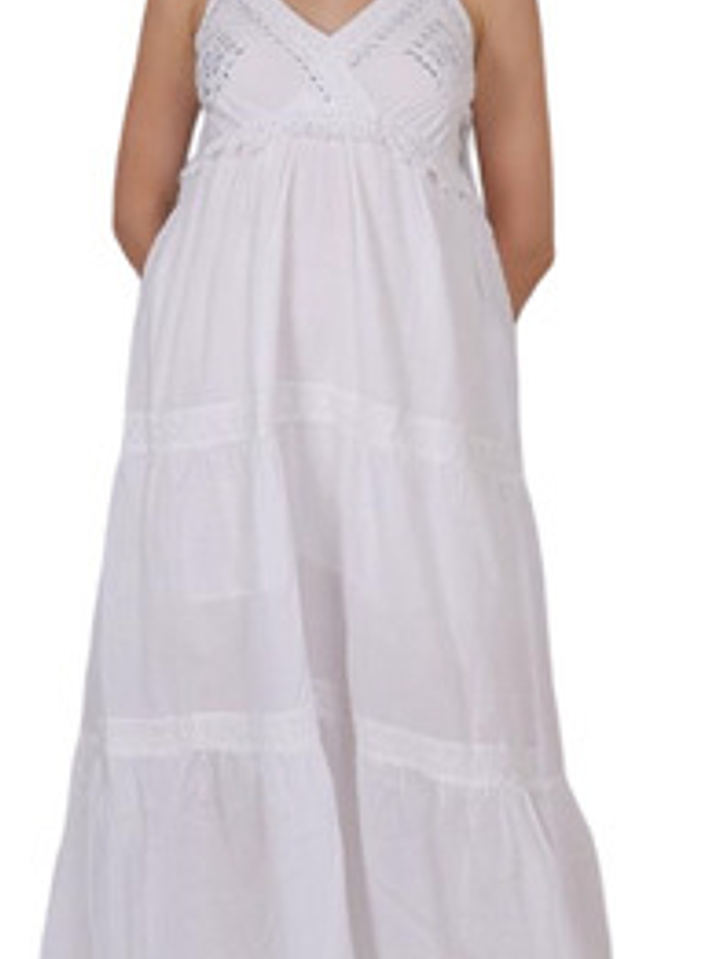 Vestido Largo Blanco Hecho En La India  Estilo Boho 2