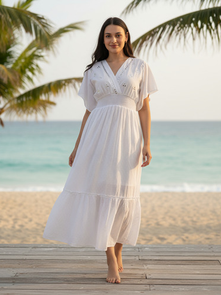 Vestido Largo Blanco Hecho En La India  Estilo Boho 5