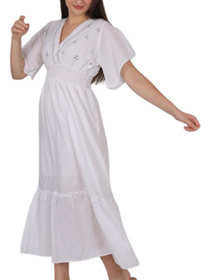 Vestido Largo Blanco Hecho En La India  Estilo Boho 6