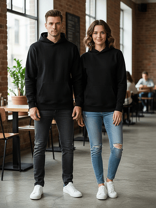 Polerón Negro Unisex Clásico Con Capucha Y Bolsillo Canguro