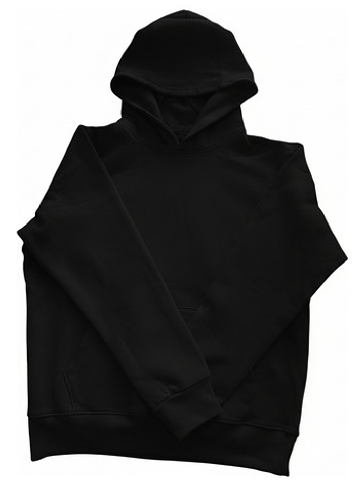 Polerón Negro Unisex Clásico Con Capucha Y Bolsillo Canguro 2