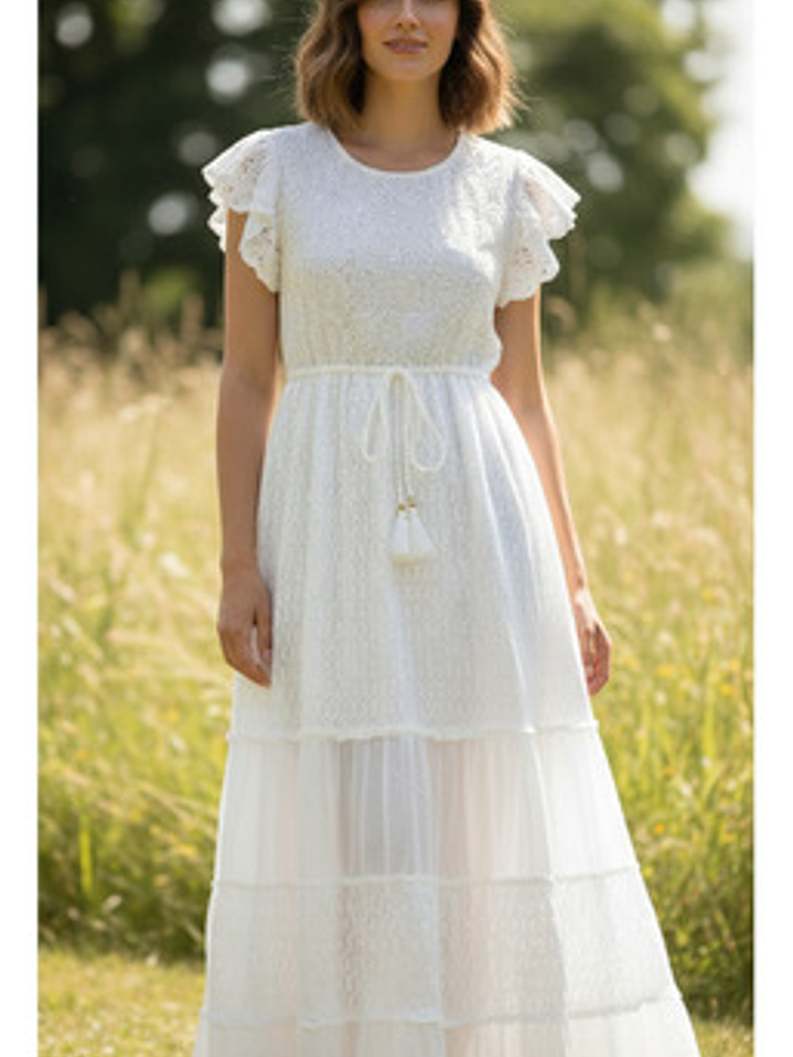 Vestido Largo Blanco Con Detalles Artísticos Estilo India 3