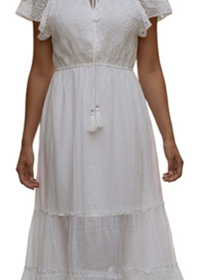 Vestido Largo Blanco Con Detalles Artísticos Estilo India 4