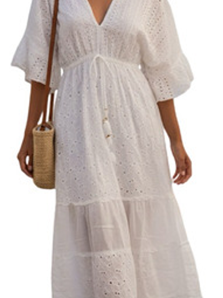 Vestido Largo Blanco Con Detalles Artísticos Estilo India 5