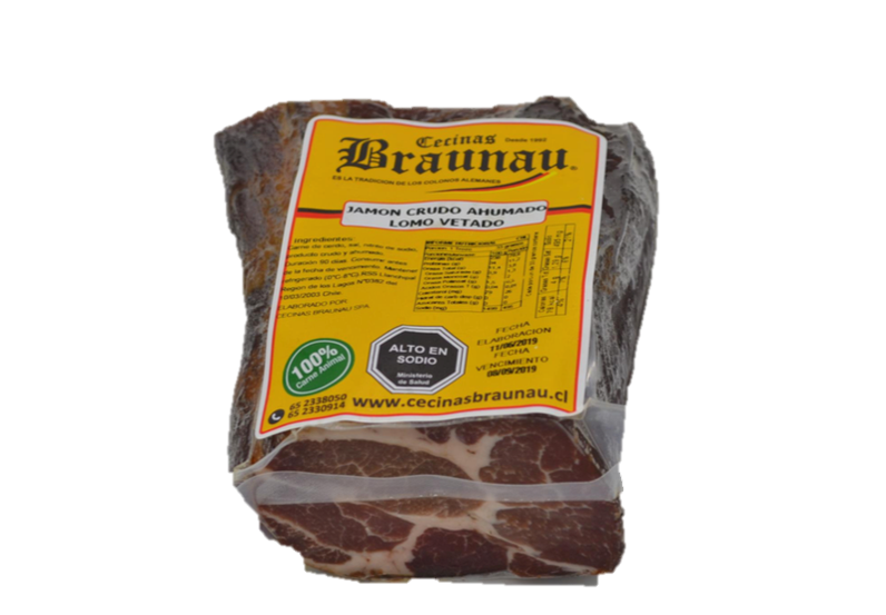JAMÓN CRUDO AHUMADO CERDO LOMO VETADO AL VACIO - Venta por kilo - Pieza 290Grs