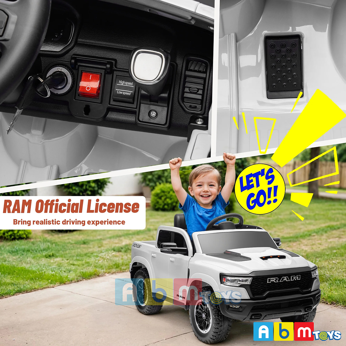 Ram Licencia Oficial 4×4 Real Asiento Ecocuero y Ruedas de goma Blanca 6