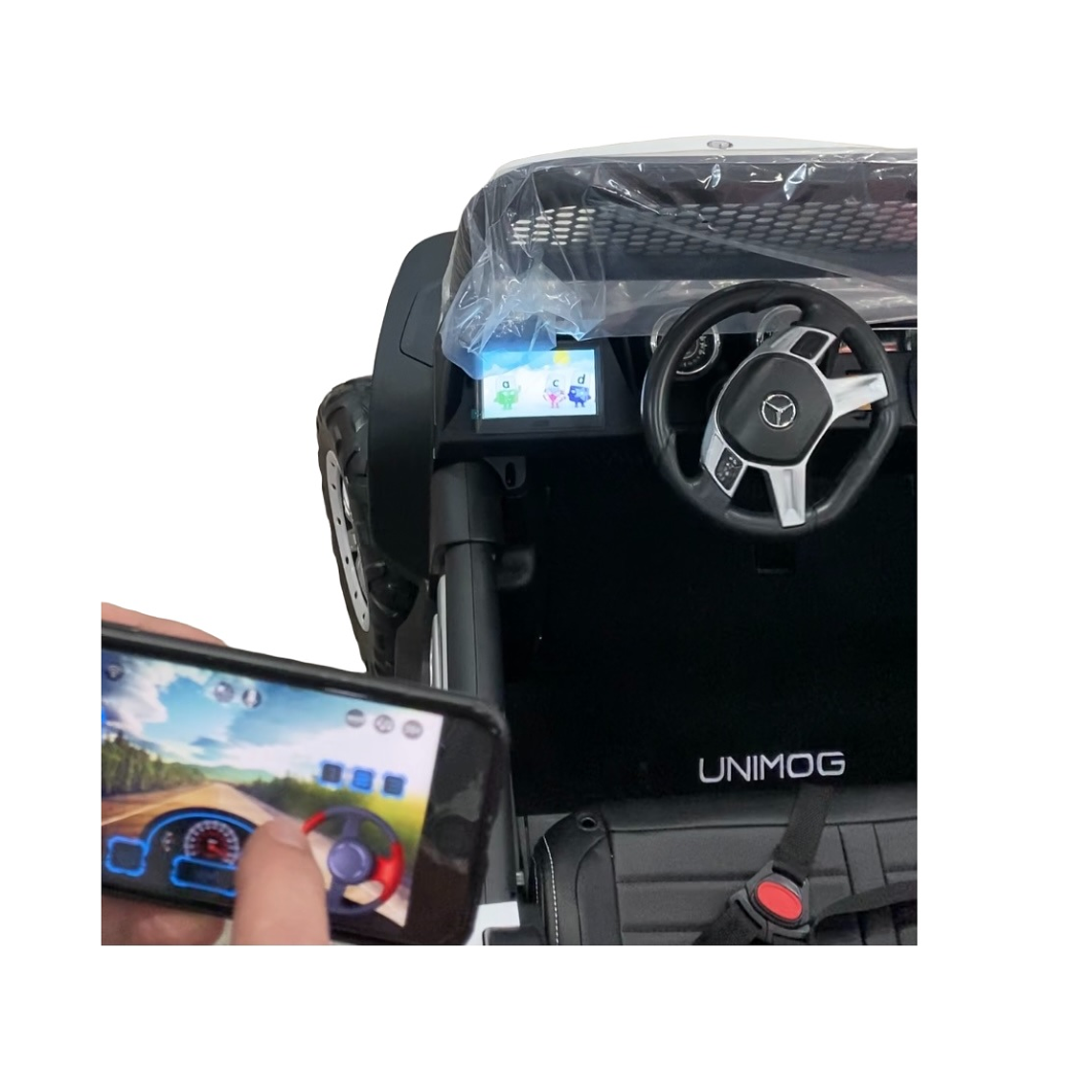 Buggy a Batería XXL 4×4 2 Asientos MERCEDES UNIMOG Pantalla Touch Ruedas goma- Blanco 3