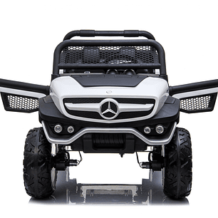 Buggy a Batería XXL 4×4 2 Asientos MERCEDES UNIMOG Pantalla Touch Ruedas goma- Blanco