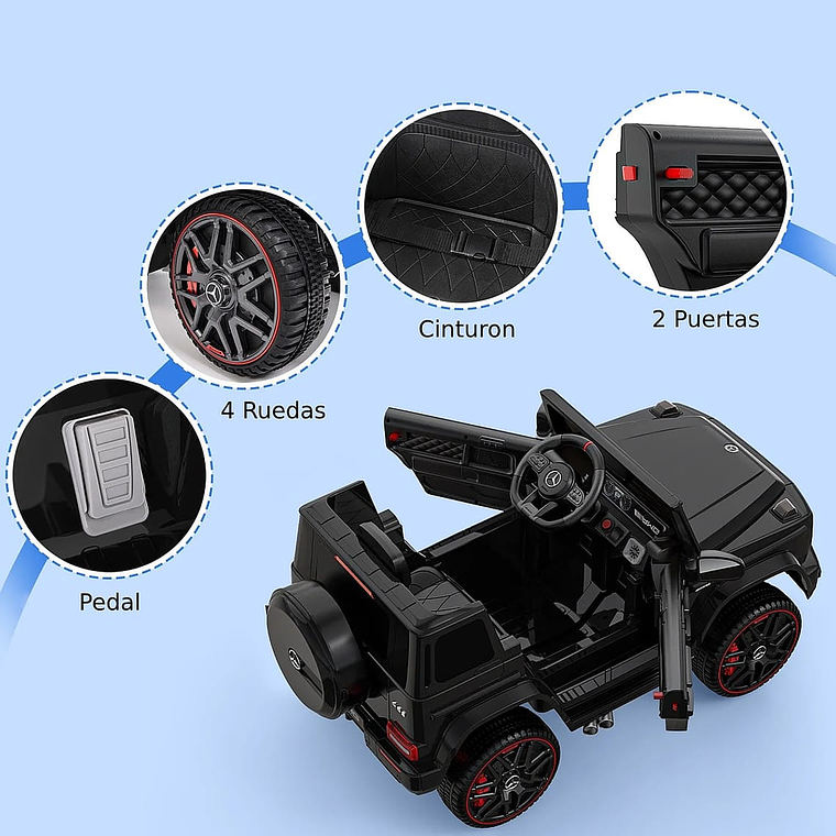 Auto a Batería Jeep G63 Con Licencia Mercedes 12V Negro - 3