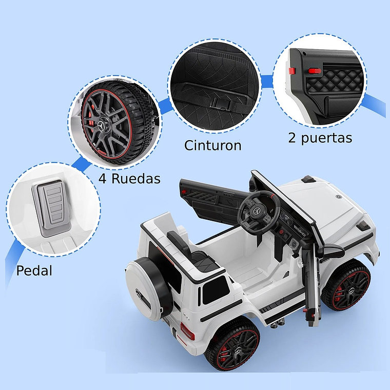 Auto a Batería Jeep G63 Con Licencia Mercedes 12V Blanco 3