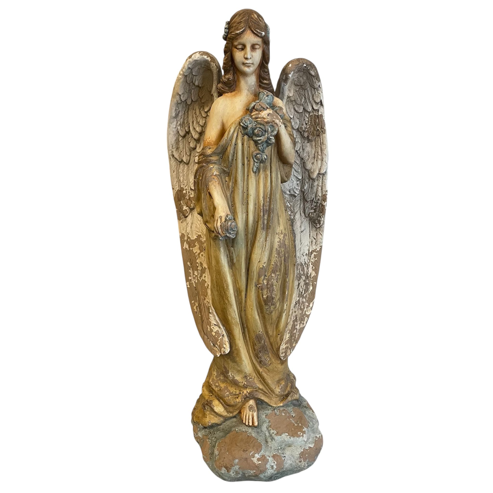 Estátua de Anjo Vintage em Fibra e Cimento 70cm para Jardim e Decoração 1