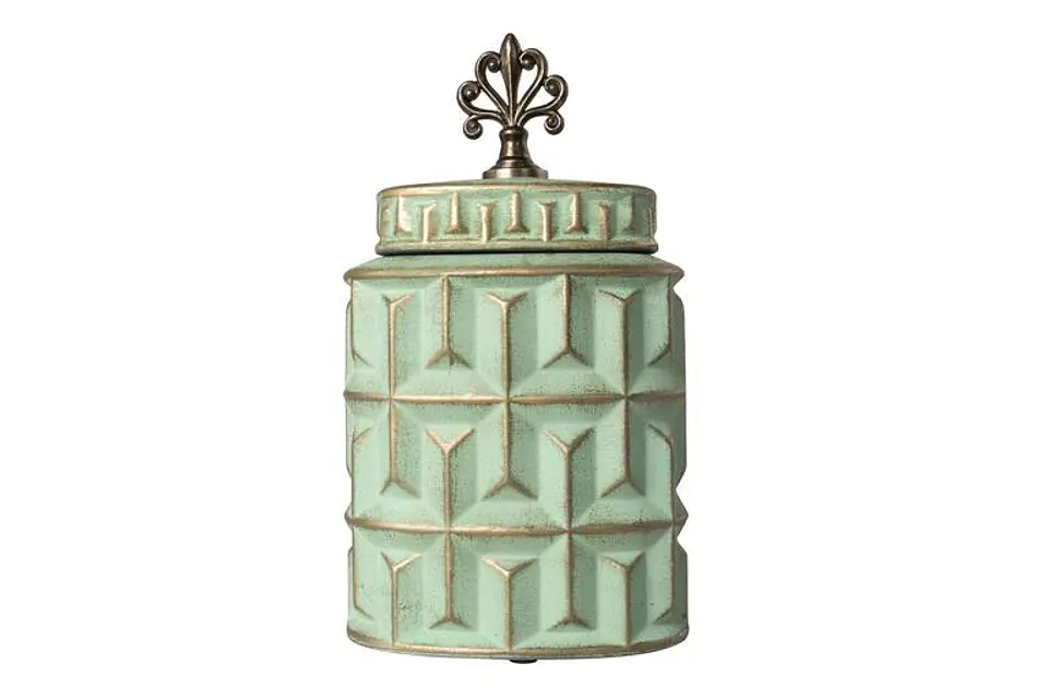 Pote Decorativo Verde e Dourado 30cm 1