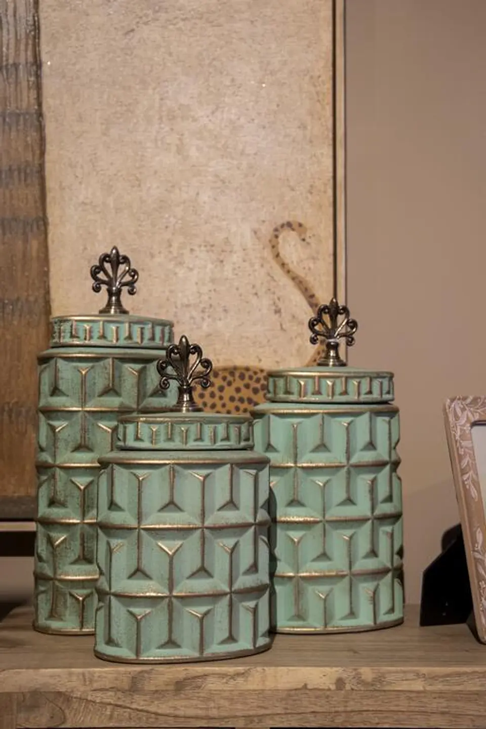 Pote Decorativo Verde e Dourado 30cm 3